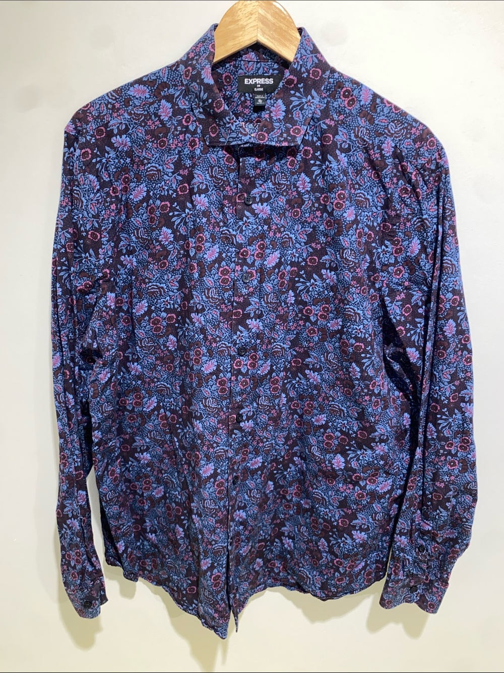 Express Men’s Dark Blue Purple Floral Button-Down Shirt